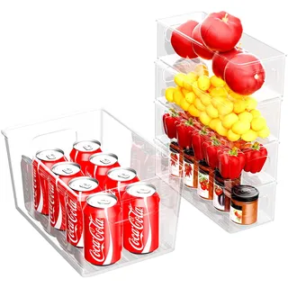 Newaner 5 Stücke KüHlschrank Organizer, Hochwertiger Offener Aufbewahrungsschrank Mit Griff, Transparente Stapelbare Aufbewahrungsbox FüR KüChe, KüHlschrank, SchräNke, Bpa-Frei