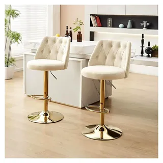 Modernes Barhocker 2er-Set, Samt Barhocker mit Verstellbarer Höhe und Drehfunktion, Barstuhl mit Rückenlehne und Fußstütze für Kücheninsel, Home Bar & Essbereich, Beige - Beige