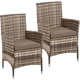 Rattan Gartensessel Polyrattan Stuhl Gartenstuhl 2er Set Sessel Beige-Braun - Braun