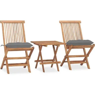 Best Möbel Gartenmöbel Set Balkonmöbel-Set 3-tlg. Garten-Essgruppe mit Kissen Klappbar Massivholz Teak - Gartenmöbelgarnituren Cloris Neu6537016 2parcel - Grau