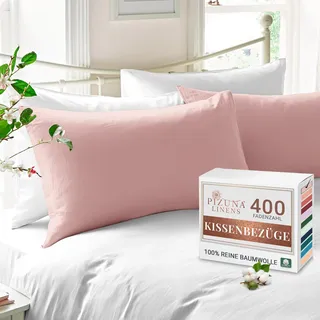 Pizuna Luxuriöser Soft-Satin 2er Pack Kissenbezug 40x80 cm Licht Rosa, 400 Fadenzahl Baumwolle Quadratisch Kissenbezüge, 100% Langstapel Baumwolle Nur Kissenbezug (Licht Rosa,40x80 cm) Mako Satin