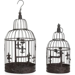 Dekorativer Vogelkäfig 2er Set aus Metall antik braun im Vintage Stil Deko Käfige groß 56 x 25 cm und klein 45 x 19,3 cm zum Stellen oder Aufhängen - Braun