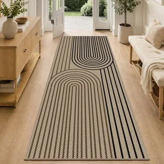 VSIWB Teppich Läufer Flur 80x200 cm Jute Aussehen Küchenteppich Waschbarer Teppich Flur, Rutschfest Küchenläufer, Zweifarbig Outdoor Teppich für Küche, Wohnzimmer, Schlafzimmer, Diele, Eingang, Balkon