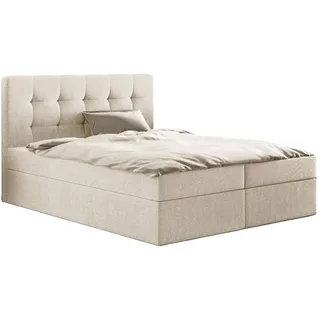 kaiser möbel Boxspringbett mit matratze und bettkasten, Schlafbett LUDANO 120 cm x 200 cm stoff Sydney Perle H3 - Beige
