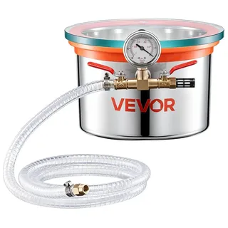 Vevor Vakuumkammer 5,7 L aus Edelstahl, Vakuum-Entgasungskammer mit Gehärtetem Glasdeckel, Schlauch und Luftfilter, für Harzguss, Holzstabilisierung sowie Silikon, Epoxidharz und Ätherische Öle