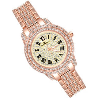 MicLee Damenuhr Leuchtzeiger Analoge Rosegold Armbanduhr rundes Zifferblatt Edle Quarzuhr mit vollem Diamanten aus römischem Zifferblatt