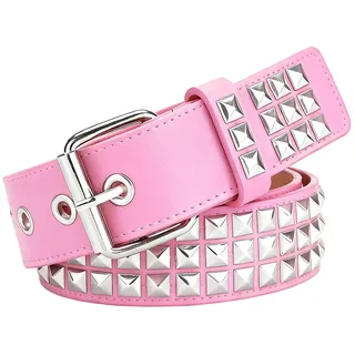 HUVZOR 1 Stück Nietengürtel Leder Metall Punk Rock Nietengürtel für Damen/Herren Punk-Ledergürtel Gotischer Gürtel Zubehör für Jeanshosen(Rosa)