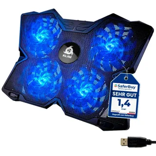 KLIM® Wind Laptop Kühler - Mehr als 500 000 verkaufte Einheiten - NEU - Leistungsstark - Schneller Kühlvorgang - 4 Lüfter PC Notebook PS4 Belüfteter Laptop Ständer - Blau