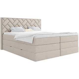 Mid.you Boxspringbett , Beige , Holzwerkstoff , H2 + H3 , 160x200 cm , Bettkasten, gepolstertes Kopfteil, Topper durchgehend, Wendematratze mit unterschiedlichen Härtegraden, Matratze geteilt , Schlafzimmer, Betten, Boxspringbetten