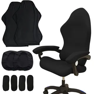 WIYETY Gaming Stuhl Bezug Schwarze 8-Teiliges Set, Waschbar Gaming Stuhlhussen mit Armlehnen Bezug & Stuhlrücken Bezug & Sitzbezug, Bürostuhl Bezug, für Gamning-Stuhl Computerstuhl Drehstuhl