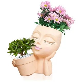 HyzaPhix Blumentopf Gesicht Frau, Pflanztopf Kopf Sukkulenten Pflanzgefäß Übertöpfe Plant Pots Für Indoor Outdoor Balkon Deko Gartendeko Home Decorations