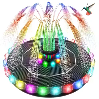 Solar Springbrunnen LED, Yzert 3.5 Solar Teichpumpe mit 2000mAh Batterie, 7 Düsen & 4 Fixe Rohre Solar Wasserpumpe Solar Schwimmender Solarbrunnen für Garten, Teich, Vogel-Bad