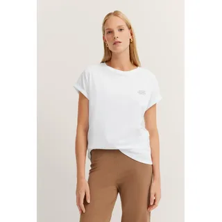 T-Shirt BUGATTI, Damen, Gr. M, weiß (10, weiß), 100% Baumwolle, unifarben, normal, Rundhals, normaler Saum, Shirts T-Shirt, aus Baumwolle