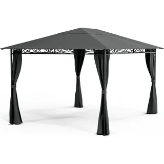 Blumfeldt Mondo Pavillon 3x4 – Stahlrahmen, Mit Vorhängen, Wetterfeste Überdachung, Gartenpavillon, Rostfrei, Leichter Aufbau, Dunkelgrau - Grau