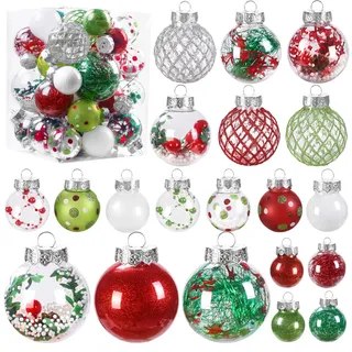 XIMISHOP 30 Stück Weihnacht Transparent Kunststoffkugel,Ø 4 cm Ø5 cm Ø6 cm Ø8 cm Transparente Plastikkugeln Christbaumkugeln Zum Befüllen Für Weihnachten Deko Christbaumschmuck Party Indoor