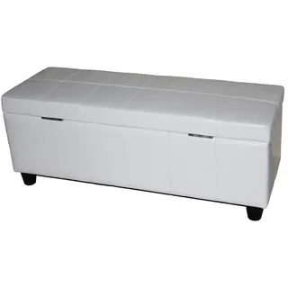 Aufbewahrungs-Truhe Sitzbank Kriens, Leder + Kunstleder, 112x45x45cm MVG-zertifiziert ~ weiß