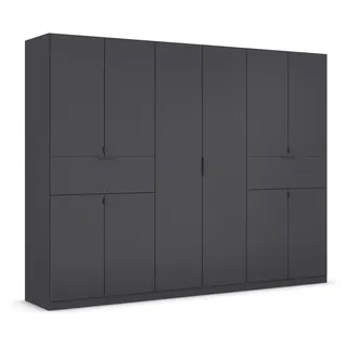 Rauch Möbel Drehtürenschrank, Kleiderschrank, Kleiderschränke, Garderobe, Schrank mit Stauraum, 10-türig, 2 Schubladen, Farbe Grau metallic, Schwarz, 271x210x54cm