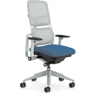 Steelcase Please Air Ergonomischer Bürodrehstuhl mit höhenverstellbarer Lumbalstütze Kobalt/Möwengrau