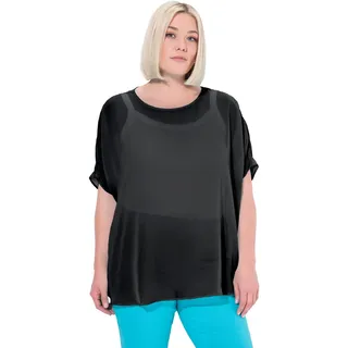 Ulla Popken Damen Chiffonbluse T-Shirt, Schwarz, 58-64