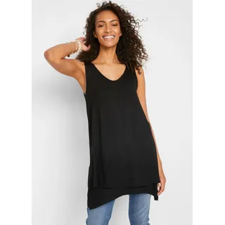 Longtop BONPRIX "Doppellagiges Long-Top aus Viskose-Mix", Damen, Gr. 36/38 (S), schwarz, Obermaterial: 95% Viskose, 5% Elasthan, A-Linie, Tops Longtop, A-Linie Passform, doppellagiges Design, mit V-Ausschnitt, ärmellos, Topseller