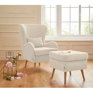 Home Affaire Ohrensessel Salla Fellimitat 78 x 118 x 94 cm Beige mit Hocker