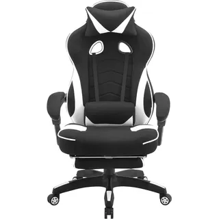 WOLTU Gaming Stuhl Racing Stuhl Bürostuhl Chefsessel mit Kopfstütze und Lendenkissen, Fußstütze, Stoff, Weiß, BS83ws - Weiß