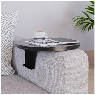 [en.casa] Sofatablett Kuleskyd verstellbar Ø34 cm Metallhalterung Marmoroptik, schwarz