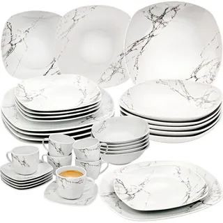 Sänger Kombiservice Bilgola Marmor Design - 36 teilig aus Porzellan , Weiß , Keramik , 36-teilig , 25x6.6x15 cm , kratzfest , Geschirr, Geschirrsets, Kombiservice