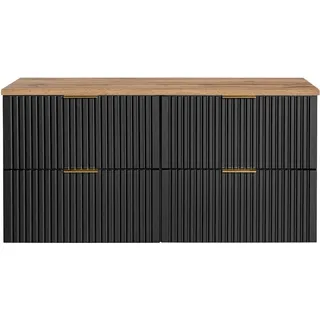 Badezimmerschrank 120 cm mit Eichenholzplatte und 4 Schubladen - Schwarz