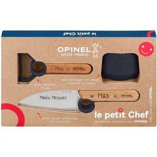 Opinel Le Petit Chef Kinder-Küchenmesser-Set mit Holzgriff | 3-teilig | persönliche Gravur | Sparschäler | rostfrei | Fingerschutz | Geschenk (blau)