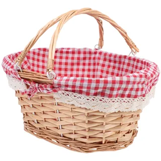 BESTonZON Picknickkorb Rattan Korb Obstkorb Einkaufskorb: Weidenkorb Geflochtener Korb mit Liner Henkelkorb Dekokorb Geschenkkorb Aufbewahrungskorb für Picknick Camping Hochzeit Party Dekoration