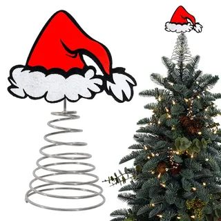 Christbaumspitze Weihnachtsdeko Rot Weihnachtsmütze Weihnachtsbaumspitze Weihnachtsbaumschmuck Christmas Metallrahmen Tree Top Weihnachtssterne Heimdekoration