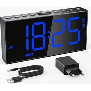 Wochentage der digitalen Wecker, Tabelle 2 Alarme, USB -wiederaufladbar, 5 Helligkeitsvolumen, Snooze -Wochenendmodus, lautes Schlafzimmer, Schreibtis