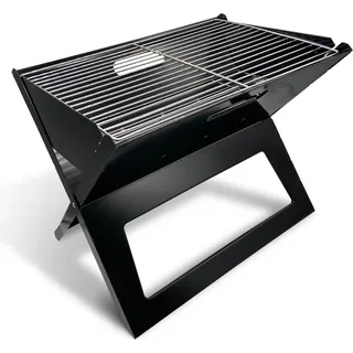 Maestro Portable BBQ Koffergrill mit Gitter und Rost Holzkohlegrill Reisegrill Tischgrill Campinggrill Tragbar Faltbar 41x29cm - Schwarz