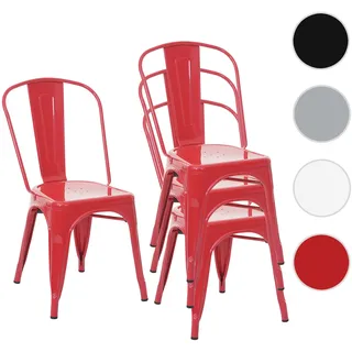 4er-Set Stuhl HWC-A73, Bistrostuhl Stapelstuhl, Metall Industriedesign stapelbar ~ rot