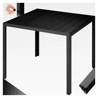 Gartentisch, Outdoor Esstisch, Balkontisch in Holzoptik, Terrassentisch mit Aluminiumrahmen, wetterfeste Gartenmöbel, 90x90x74,5cm, Tisch für Garten, Lounge, Sitzgruppe - schwarz - Schwarz