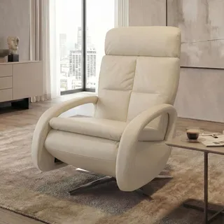 Mendler Relaxsessel HWC-L11 Leder 74 x 110 x 0 cm Beige/Weiß elektrisch drehbar