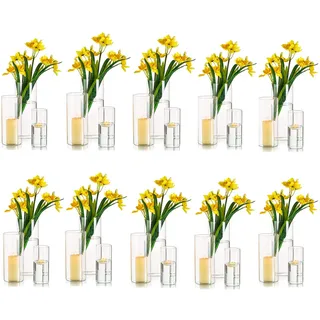 Hewory Vasen Set Glasvase Zylinder: 30er Glasvasen für Tischdeko Hochzeit, Groß Vase Glas Kerzengläser Windlicht Glas, Kerzenhalter Zylindervasen Set für Wohnzimmer Deko Hochzeitsdeko, 15/20/25cm