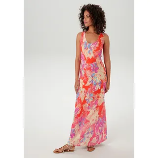 Sommerkleid ANISTON CASUAL, Damen, Gr. 40, N-Gr, bunt (orange, vanille, fuchsia, lavendel, rosa, türkis), Single Jersey, Obermaterial: 100% Viskose, bedruckt, geblümt, figurumspielend knöchellang, Rundhals, Kleider Sommerkleid, mit farbenfrohen Blumendruck - jedes Teil ein Unikat