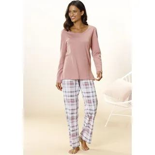 Pyjama ARIZONA, Damen, Gr. 44/46, lila (mauve, weiß), Single Jersey, Obermaterial: 100% Baumwolle, kariert, Basic, Basic lang, Rundhals, eingesetzt, Homewear-Sets Pyjama, mit Karo Muster