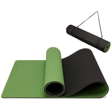 Yogamatte rutschfest und umweltfreundliche TPE Sportmatte mit Tragegurt Gymnastikmatte für Pilates Workout Fitnessmatte 183 x 61 x 0.6 cm (Grün-Schwarz)