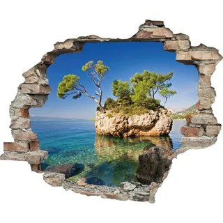 Queence Wandtattoo "Insel" Wandsticker, Wandbild, selbstklebend, 3D, Wanddurchbruch, bunt