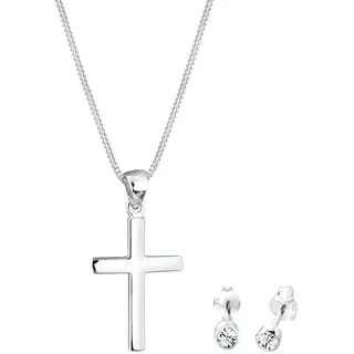 Elli - Kette Stecker Kreuz Kristalle Silber Schmuck-Set Damen