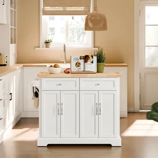 SoBuy Kücheninsel auf Rollen Servierwagen Küchenwagen mit ausziehbarer Arbeitsplatte Rollwagen mit Schubladen Barwagen für Esszimmer FKW71-III-WN - Weiß