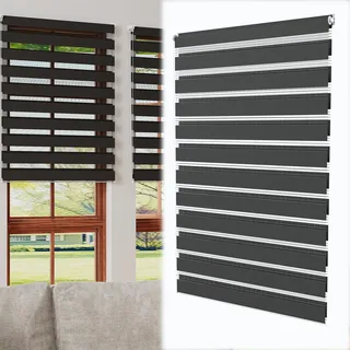 YUENFONG Zebrarollo Seitenzugrollo Doppelrollo Raumgestaltung Rollos Für Schlafzimmer, Büro, Küche, Wohnzimmer, Arbeitszimmer, Badezimmer (Schwarz, 80x220cm) - Schwarz