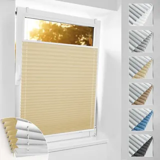 Plissee ohne Bohren Verdunkelung Klemmfix Hellbeige 65x130 cm Thermo 100% Lichtundurchlässig Sichtschutz Sonnenschutz Fenster Tür - Beige