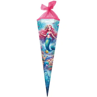 Goldbuch 98 162 Schultüte 85 cm Prinzessin Aquarina, Zuckertüte 6-eckig, Geschenktüte mit Meerjungfrauen-Motiv, Geschenkverpackung Lackkarton, Einschulungstüte Netzverschluss, ca. 85 x 24 x 20 cm