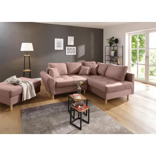 Home Affaire Ecksofa Rice, mit Hocker und Zier-/Rückenkissen, rosa