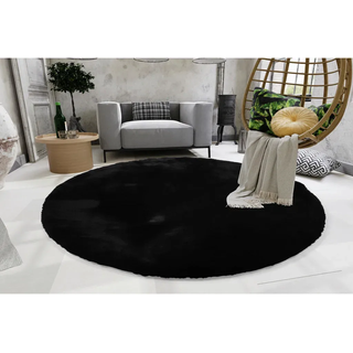 Hochflorteppich , Schwarz , Textil , Uni , rund , Oeko-Tex® Standard 100 , für Fußbodenheizung geeignet , Teppiche und Böden, Teppiche, Runde Teppiche