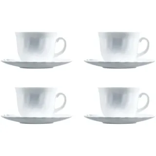 Dajar Luminarc Trianon Set Milchtassen mit Tellerchen, Glas, Weiß, 4 Stück
